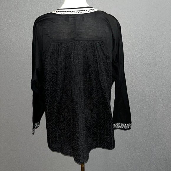PRINGLE 1815 SCOTLAND 100% Cotton Black & Cream Embroidered Babydoll top EUC 10 - Picture 7 of 9